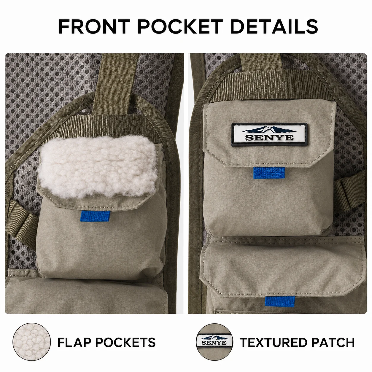 SENYE Fly Fishing Vest Men Women Multi Pocket Mesh Back Adjustable Buckle Storage Waistcoat with Front Flap Pockets for Fishing view 4