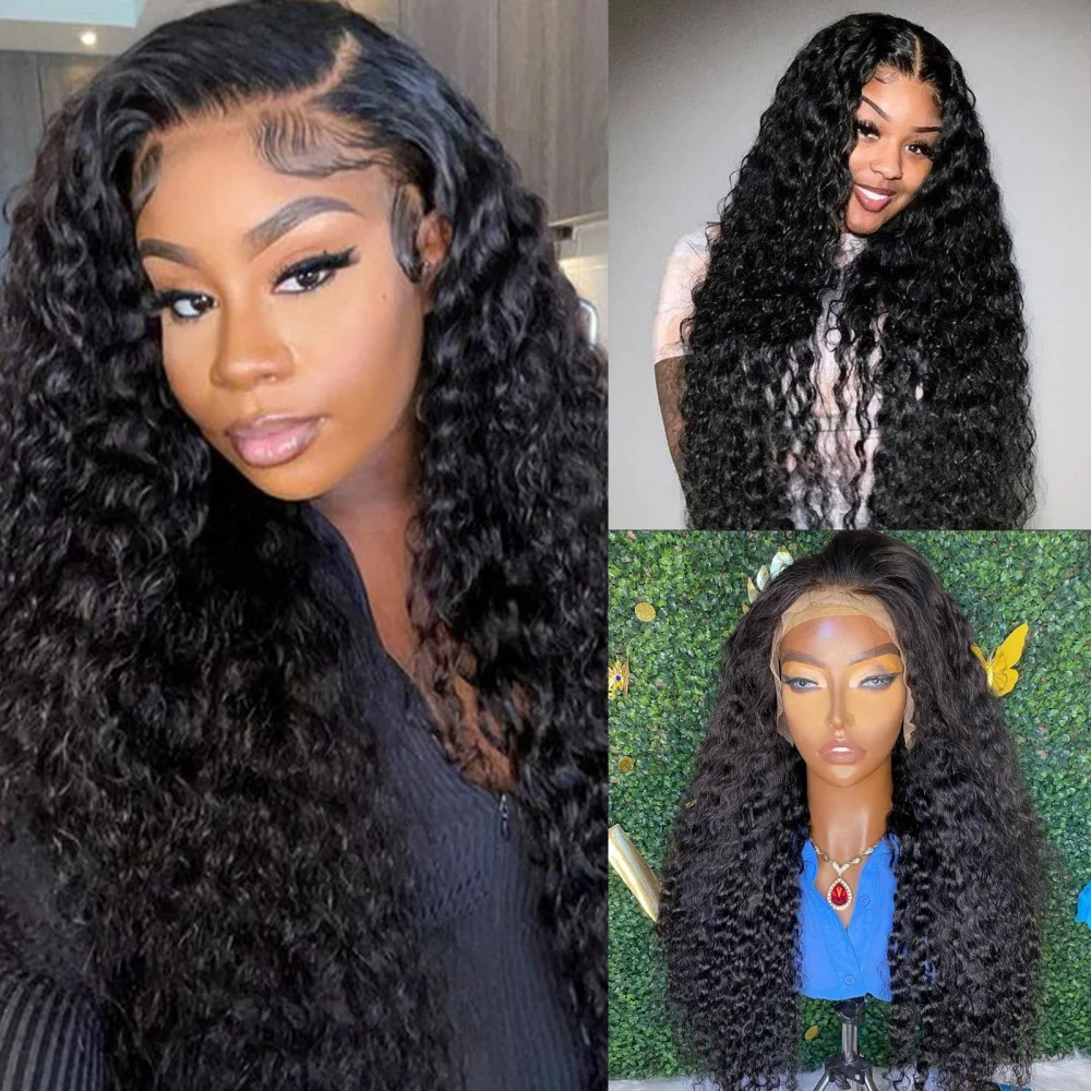 13x4 Lace Closure Black Wig Curly HD Lace Frontal Human Hair glueless wigs Human Hair Ready To Wear Water Wave Lace Front Wig