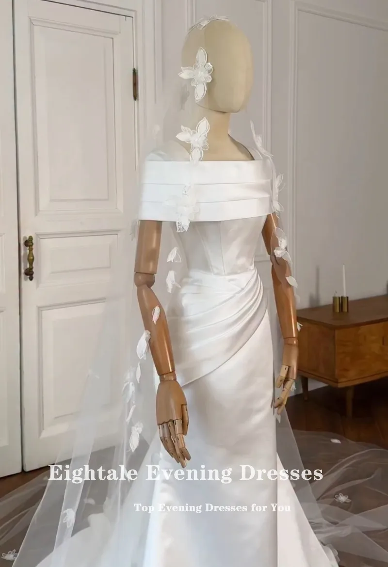 Vestido de novia árabe de Eightale, mangas plisadas, personalizado, blanco marfil, vestido de novia musulmán, vestido de fiesta de novia sirena