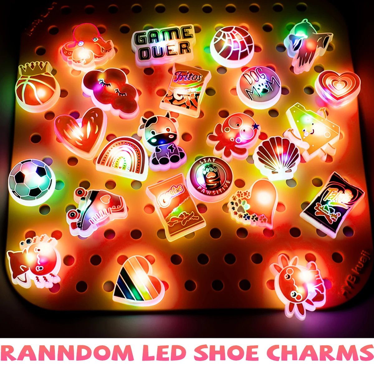 10/20/50/100PCS Random LED Shoe Charms Cute Animal Basketball Unicorn Shiny Shoe Accessories Buckle for Clog Jean Set Shoe Decor