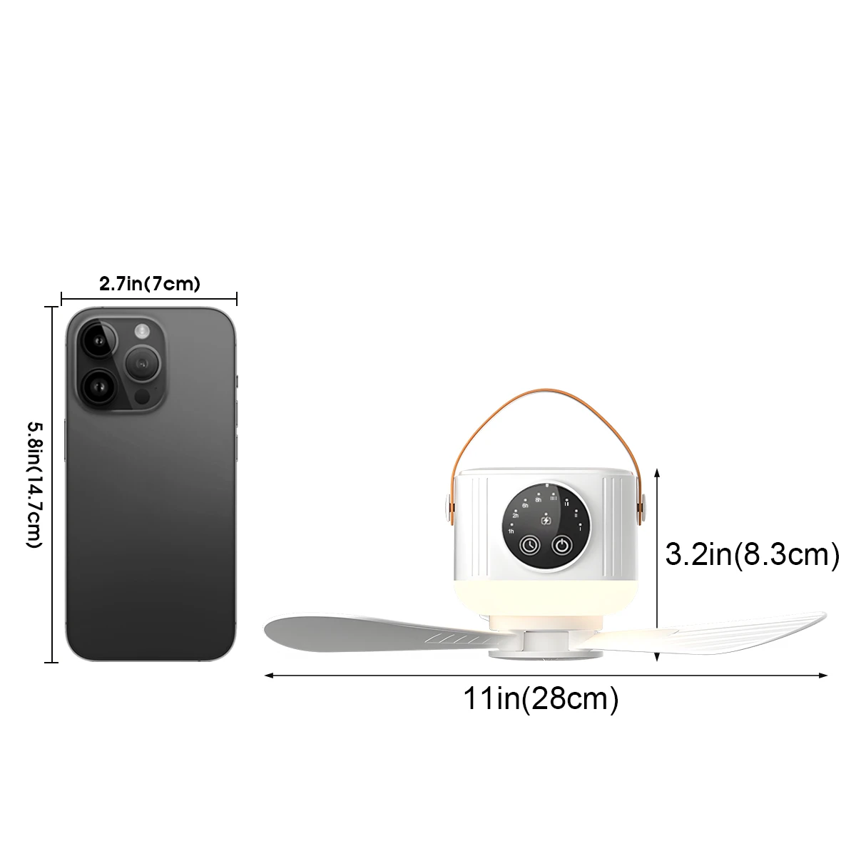 Wiederaufladbarer Hängeventilator, 3600 mAh, 4 Geschwindigkeitsstufen, 3 Lichtstufen, tragbarer USB-Deckenventilator für Zelt, Camping, Reisen – Detail 8