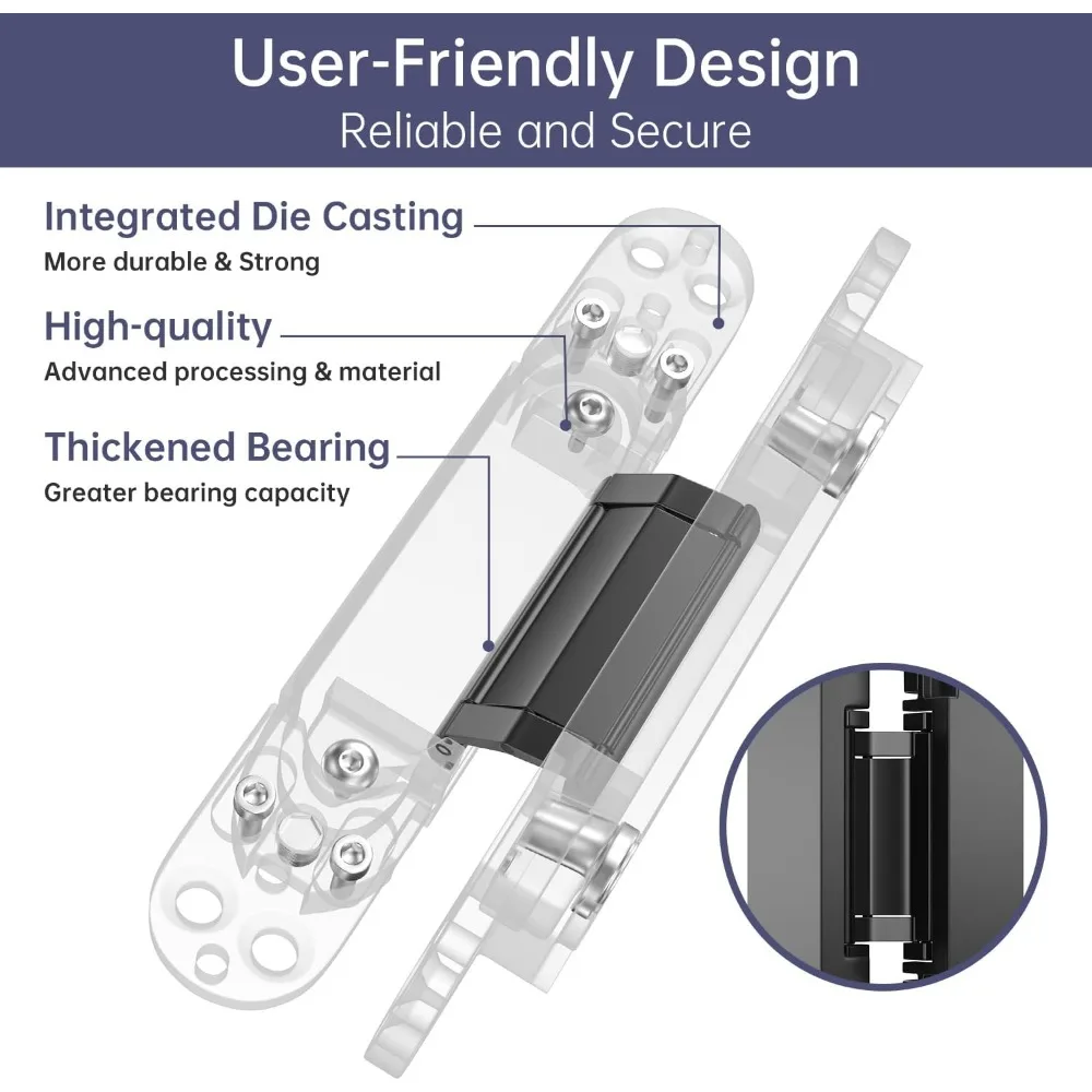 7 Inch Invisible Hinges for Door Concealment - 180 Degree Swing, 3-Way Adjustable, Zinc Alloy, Silent Operation, Long-Lasting Du