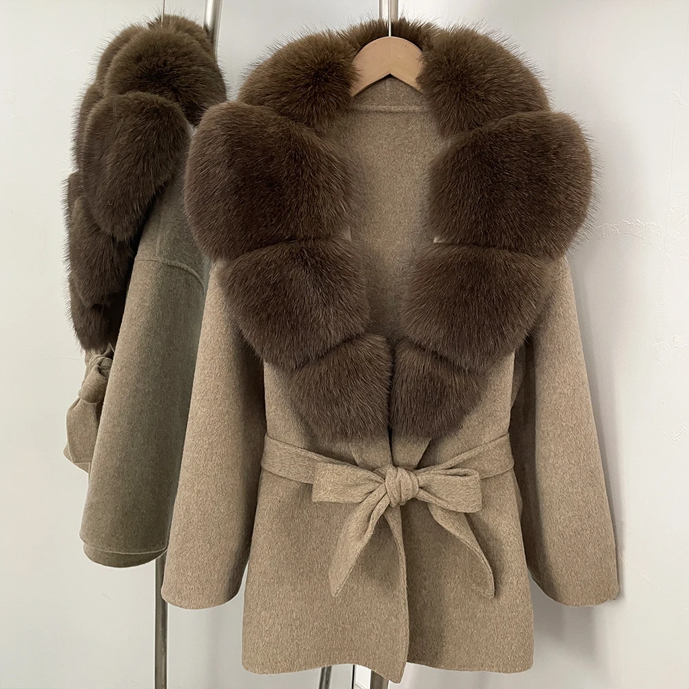 

Пальто шерстяное OFTBUY женское с искусственным мехом, плюшевое, с вставками из искусственного лисьего меха, осенне-весеннее, пушистое