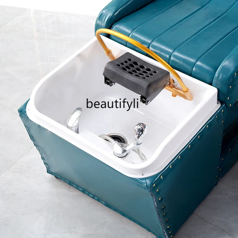 SMT03 كرسي شامبو للعلاج بالرأس لتدوير المياه، صالون شعر، جلد مخصص مقاوم للماء، منزلي صغير