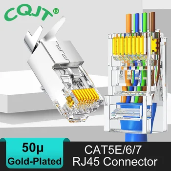 CAT6 CAT7 CAT5E RJ45 Konnektörleri Geçişli Modüler Fiş Ağı UTP 3/50μ Ethernet Kablosu için Altın Kaplama 8P8C Sıkma Ucu