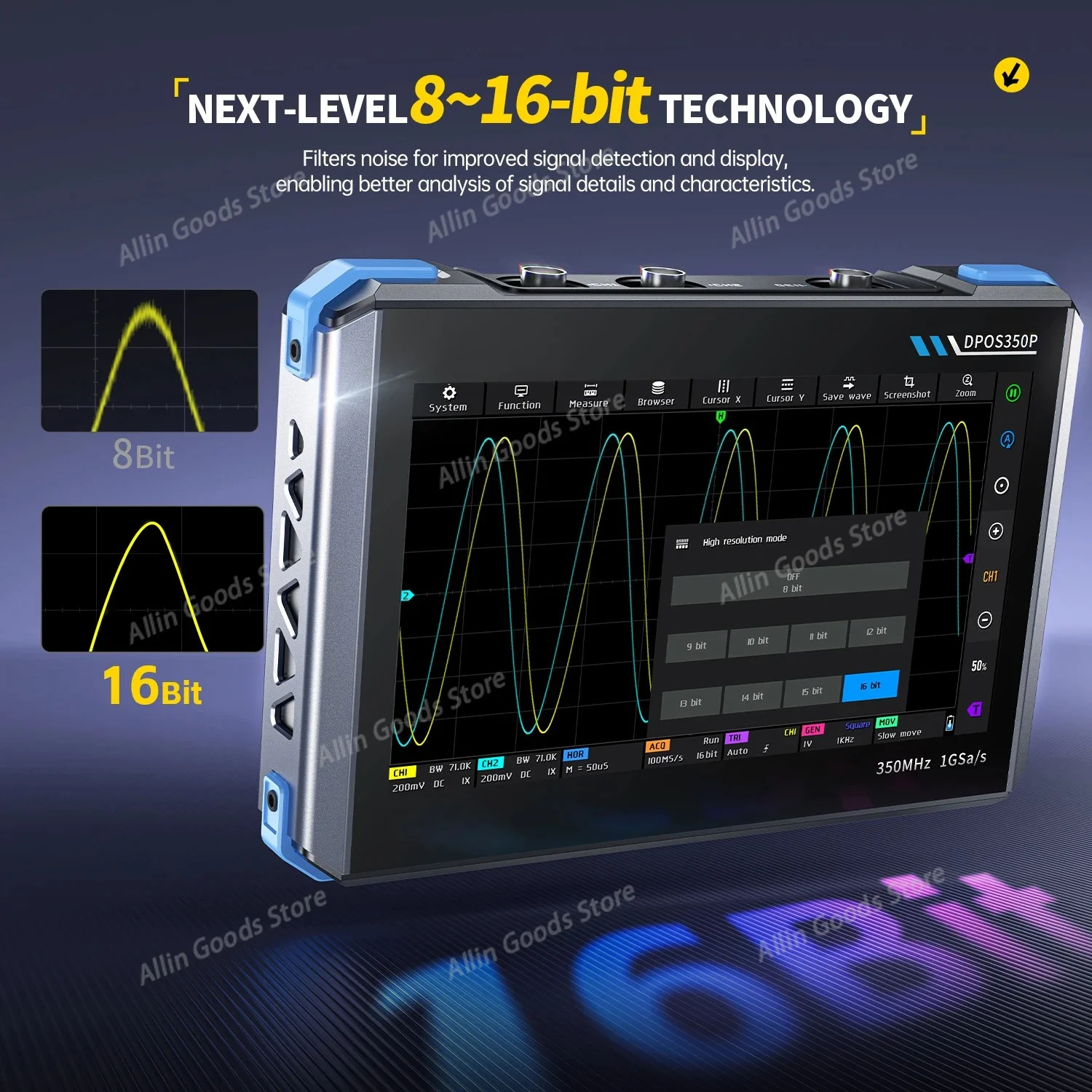 4-in-1 Tablet Digital Oscilloscope 350M Bandwidth Signal Generator Spectrum Analyzer Frequency Measurement Device