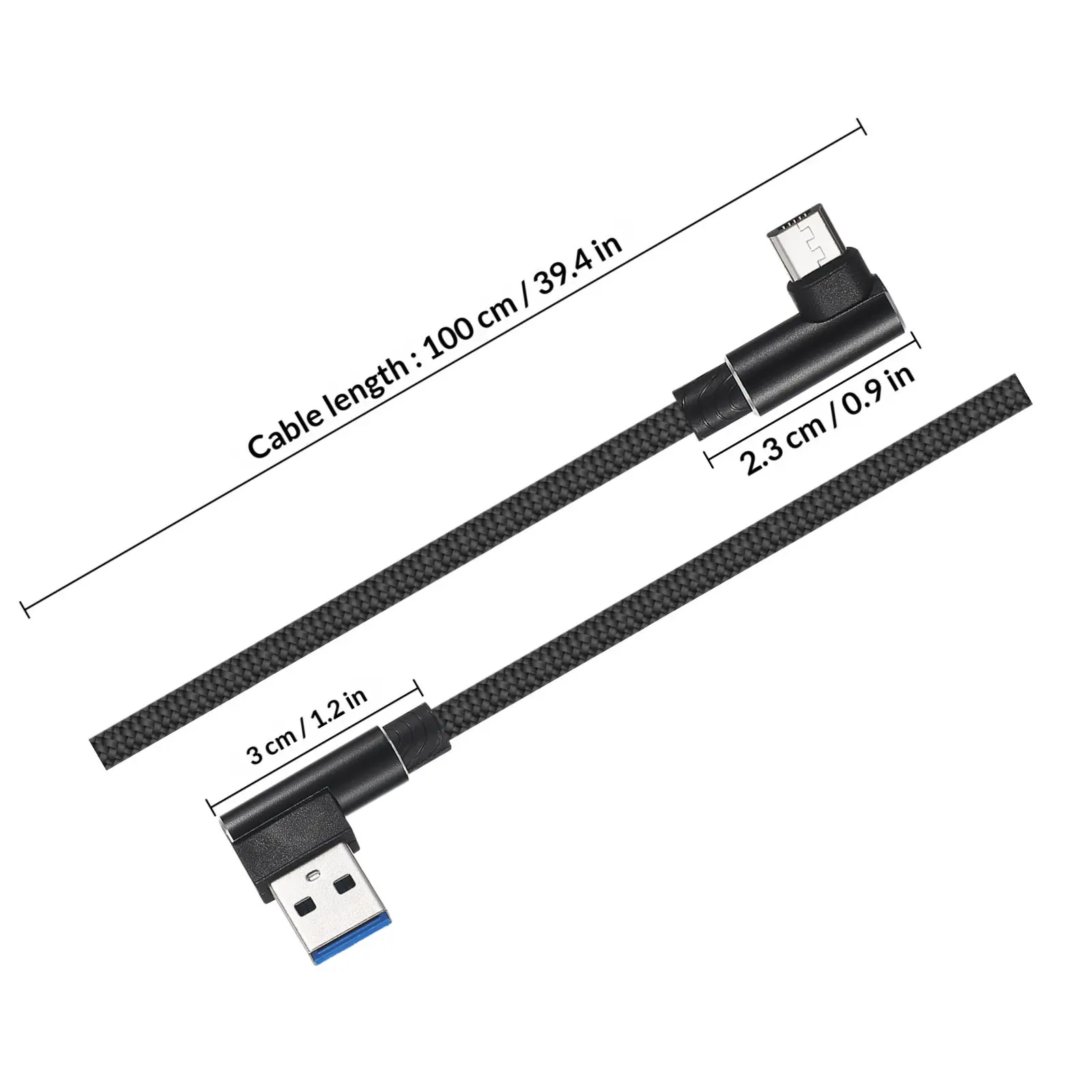 1M Micro USB Cable Braided 90 Degree Double Connector Fast Charge Sync Nylon Cord Heavy Duty Data Charger Cable for