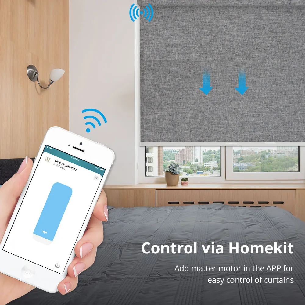 Blindsmart WiFi Matter-certified Roller Shade Blinds Motor for 37 38mm Homekit App Google Home Alexa Smartthings Control