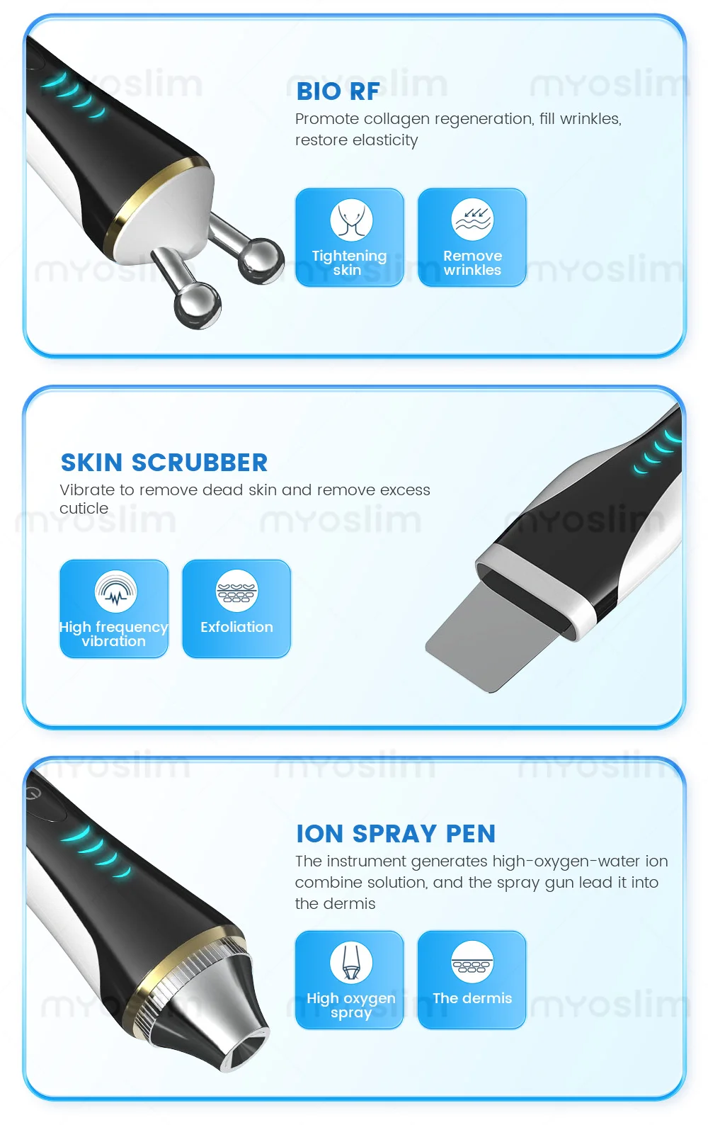 Smart Ice Blue Plus 7 in 1 Oxygen Hydro dermabrasion Bubble Machine Professional Face Hydra Machine rf Lifting ultrason machine