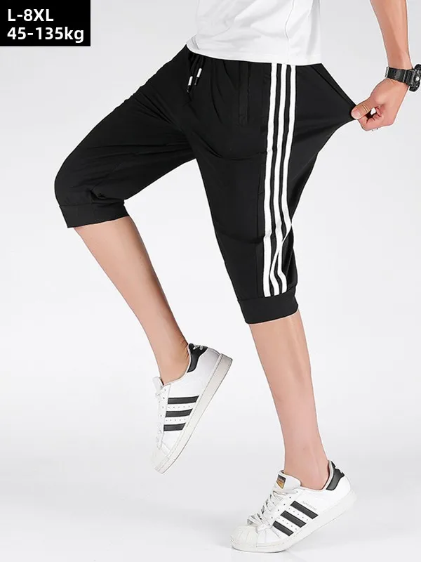 

Брюки из ледяного шелка на семь футов, мужские летние спортивные свободные брюки Qui-Drng, футболки большого размера, повседневные брюки средней длины на 7 футов