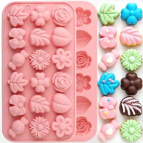 1 Pack of Silicone Chocolate Candy Molds, Various Flower and Leaf Shapes, Cute Candy Cake Molds, Decorative Tools, DIY Pudding Cookie Molds