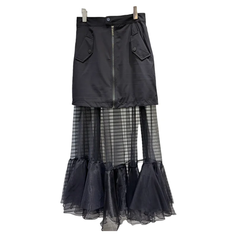 Primavera 2026 Street Sle Me Splice Gonna longuette Gonna ket da donna Casual Sle a vita media Gonna a trapezio Taglio dritto