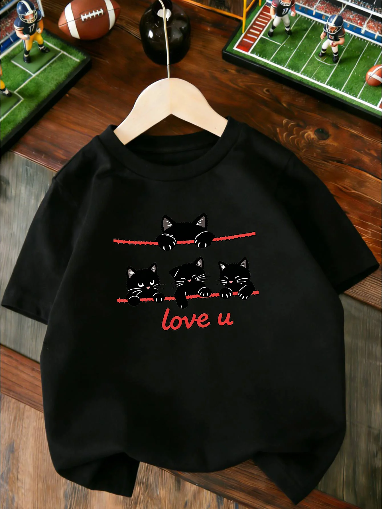 Sweet Four Black Cats Hanging On Rope Graphic T Shirt Boys Girls Casual Short Sleeve Tee Family Matching Kids Cotton Tops