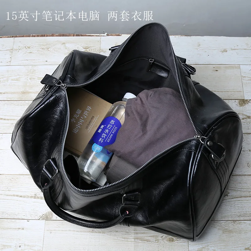 جلد طبيعي للرجال حقيبة سفر عادية لينة الطبقة العليا جلد البقر حقيبة الأمتعة حقيبة سفر سعة كبيرة حقيبة سفر الإبداع الأصلي #5