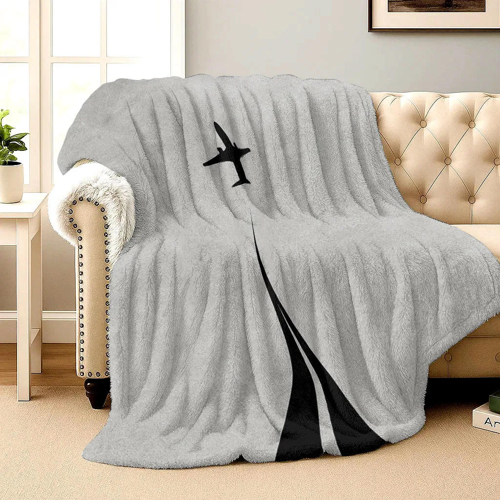 Minimalist Aircraft Art Theme Flannel printed blanket suitable for all seasons suitable for living room office sofa and travel