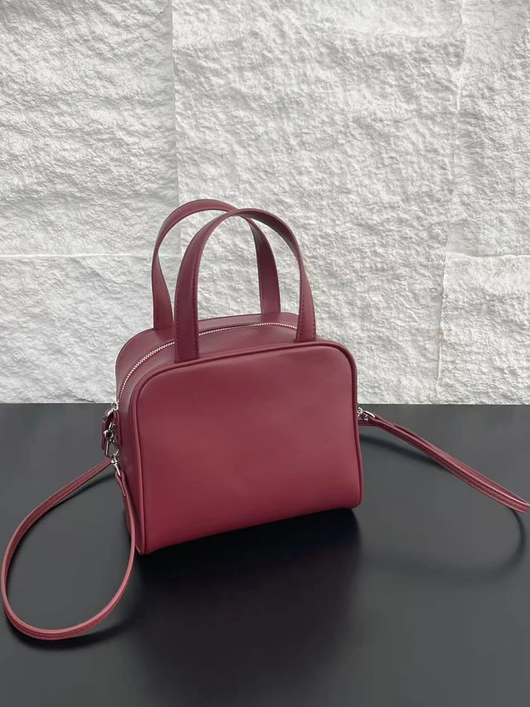 Top Layer Cowhide Leather Toast Bag Small Square Fashionable Versatile Single Shoulder Slant Cross Women's Bag Soft Handbag