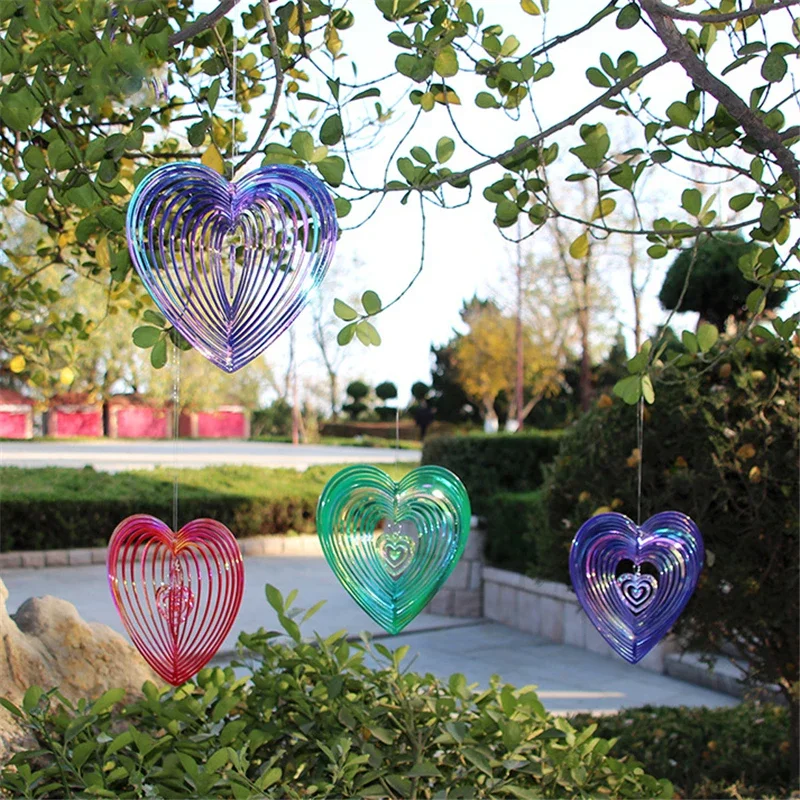 1PC Art Heart Wind Spinner Yard Art Beating Heart Wind Spinner Balcony Outdoor Garden Decoration Ornament Dream Catcher