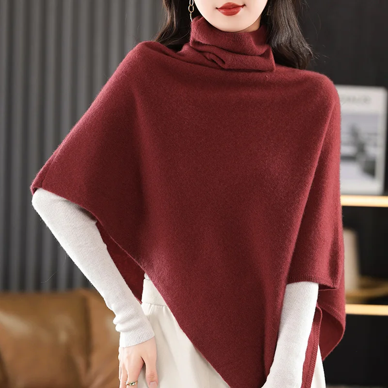 WOTEEWS  Hot selling new 100% wool knitted loose casual women's high neck shawl solid color pullover for autumn and winter