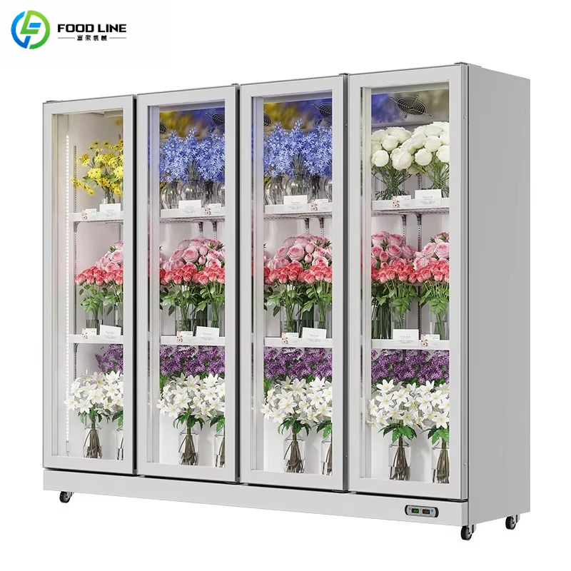 Customized Wholesale Flower Display Cabinet MOQ 2 Panoramic View Glass Vertical Anti Fog Fresh Keeping Floral Showcase Cooler