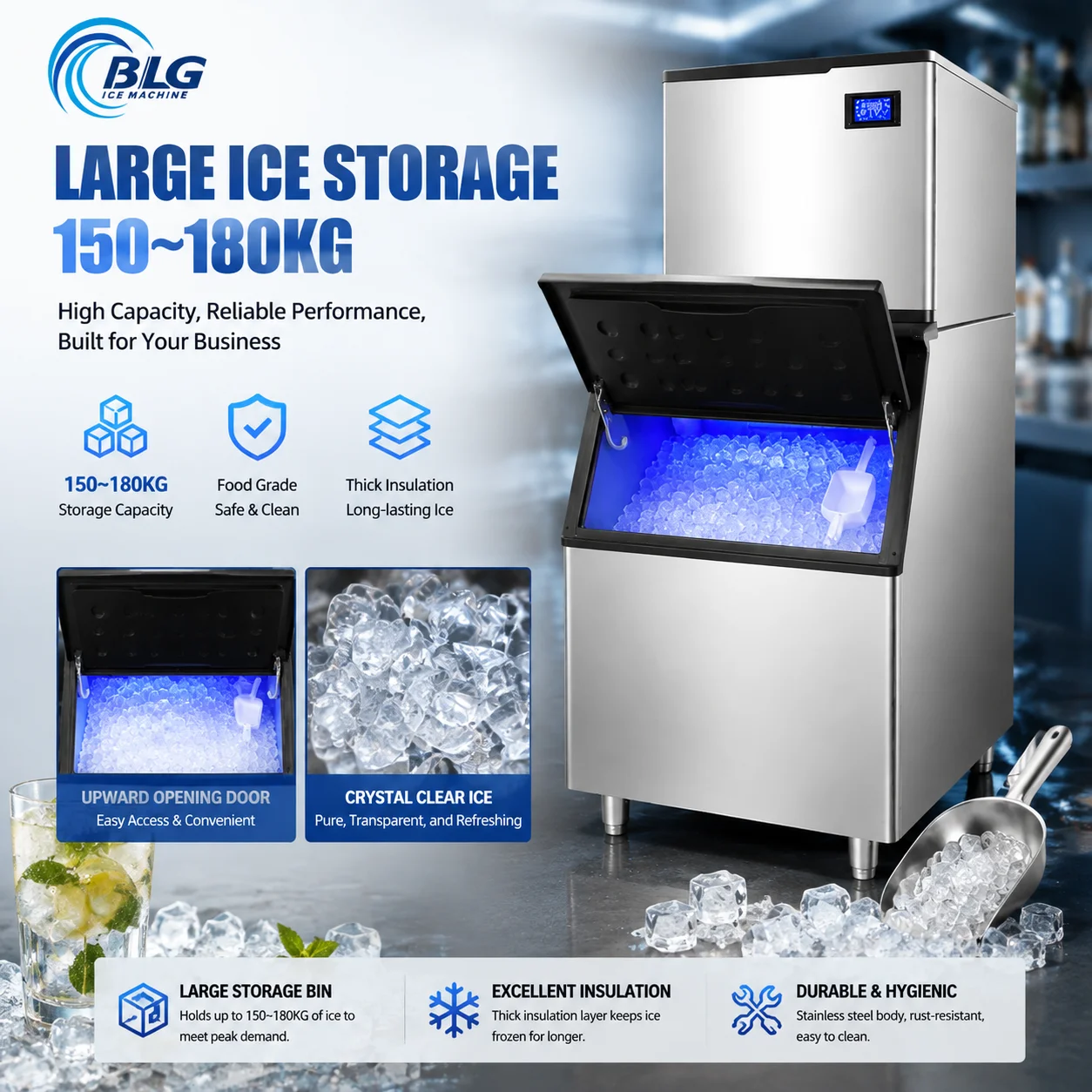 Energy Efficient Commercial Square Cube Ice Maker Stable Output for Beverage Shop Catering Business Use
