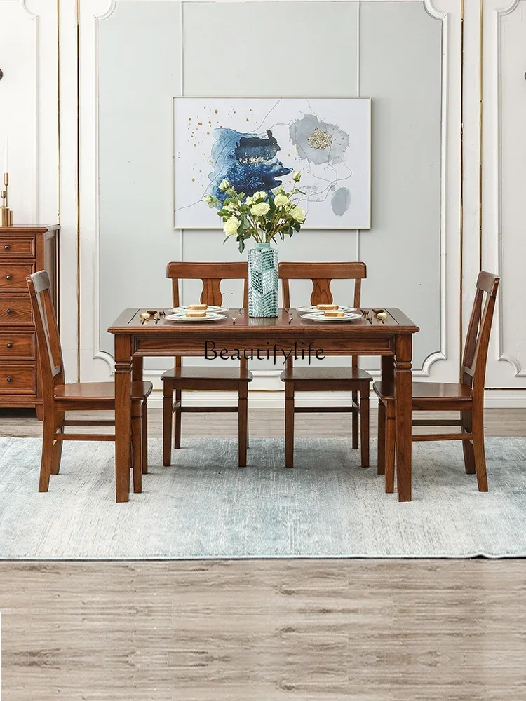 FGAmerican solid wood dining table American country furniture dining table water-based paint ash wood