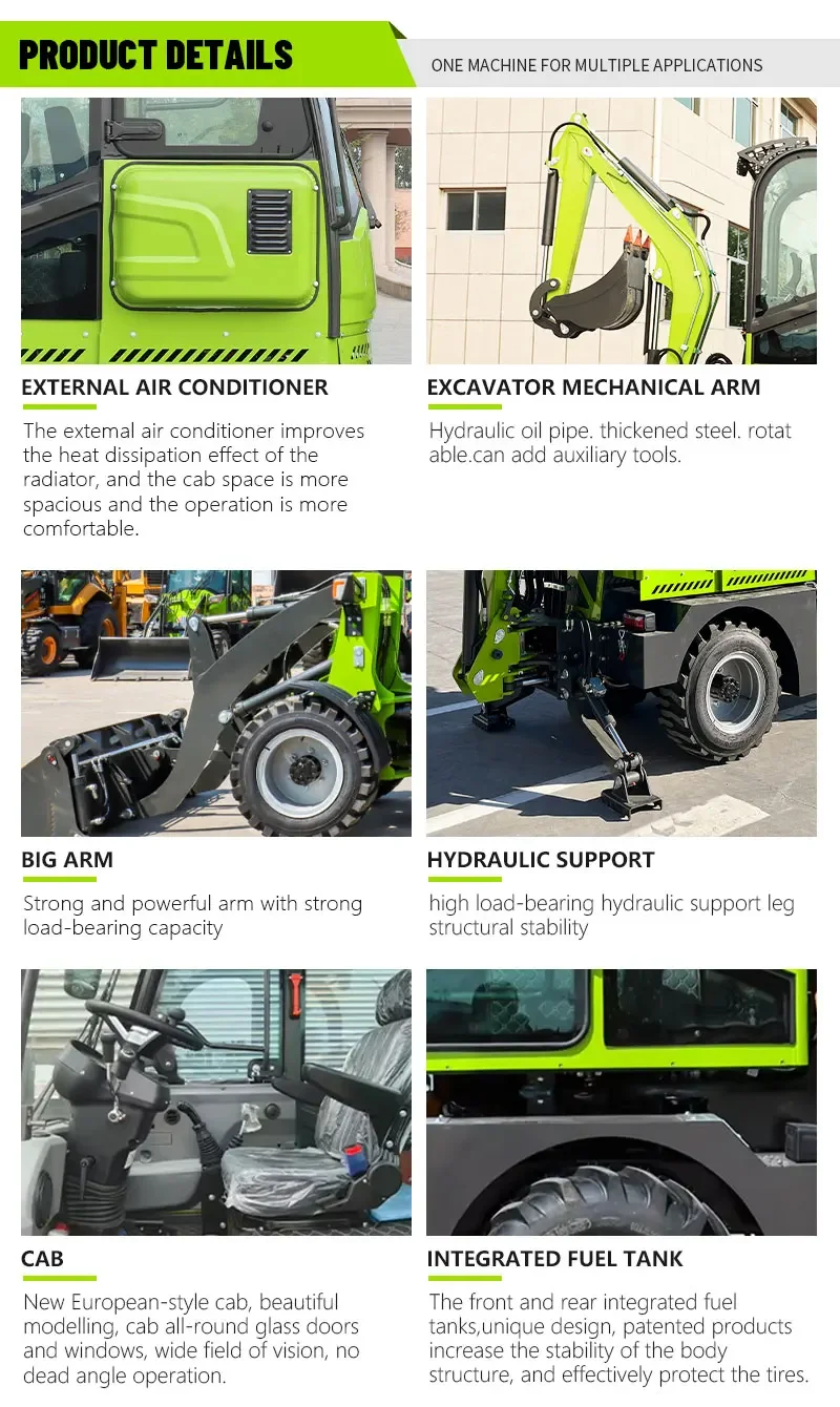 Kompakter Radlader-Baggerlader 4x4 Diesel-Frontlader mit Baggeranbaugerät für Landwirtschaft und Bauwesen – Detail 7