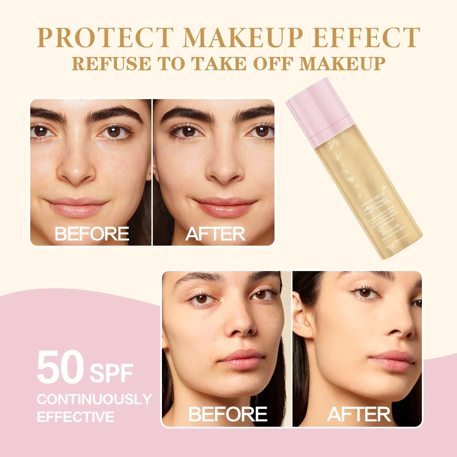 Spray de réglage de maquillage SPF50 +, contrôle de l'huile, longue durée, mat, naturel, Non gras, imperméable, fixateur de Formation de Film rapide, Spray de maquillage