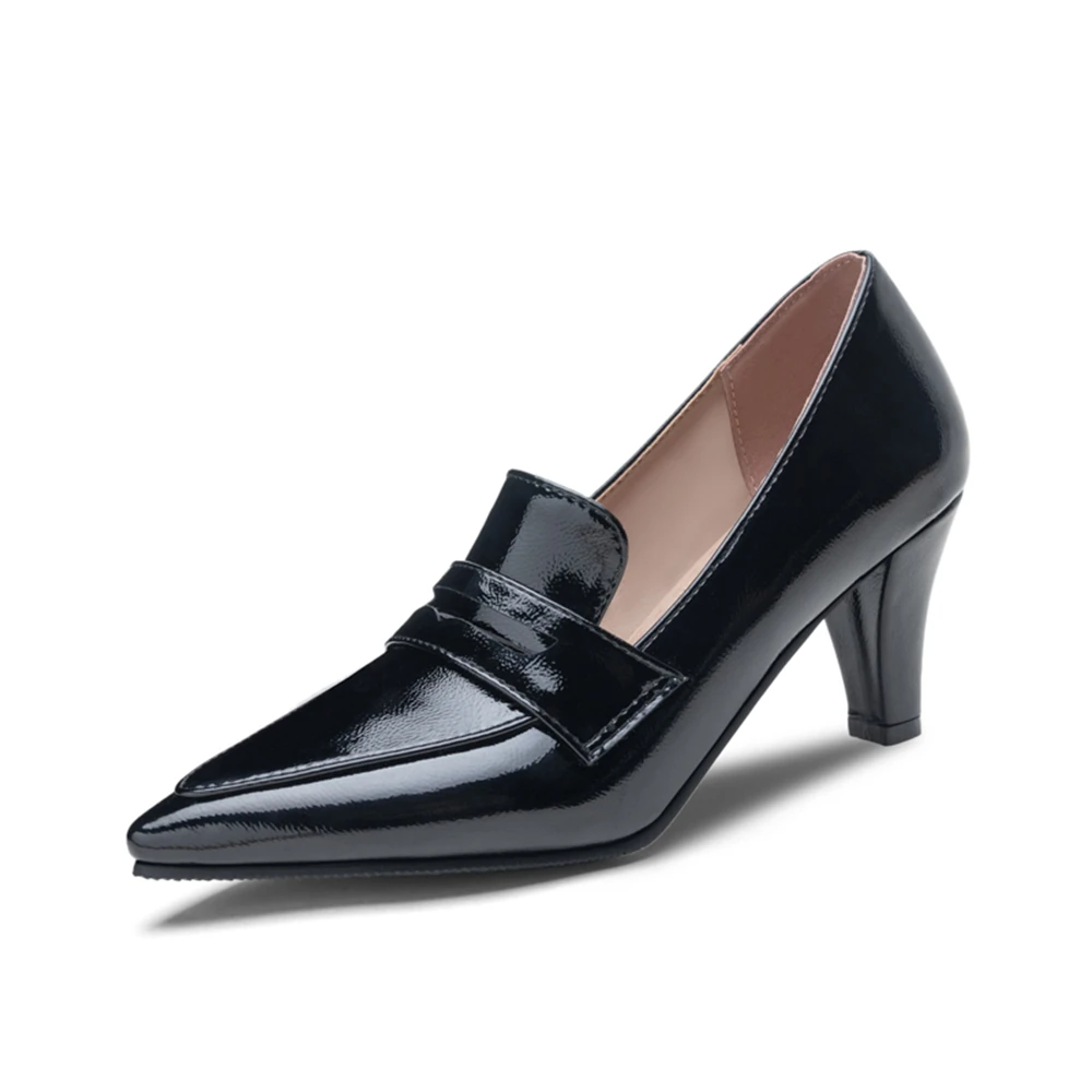 

Fashion Women Black Patent Leather Heels Pointed Toe Stiletto Pumps Slip on Party Office Shoes Plus Size 34-45 0677
