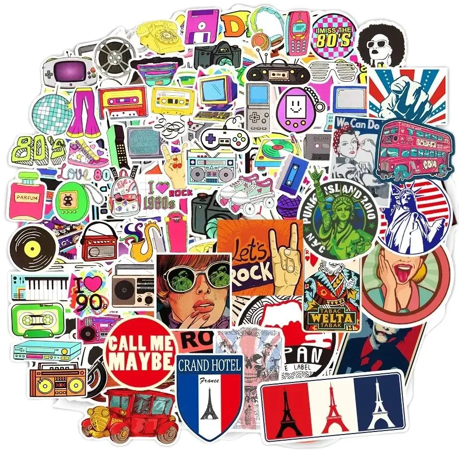 120PCS 90s Vintage Stickers for Laptop Phone Skateboard Car JDM Graffiti Funny Cartoon Nostalgia 80s Retro Sticker Waterproof