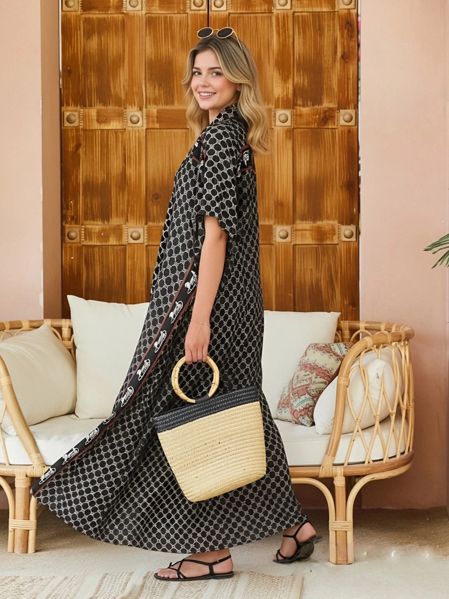 2024 New Style Fashion Oversize African Women Clothing Dubai Dashiki Abaya Free Size Print Design With Scarf Loose Long Dress