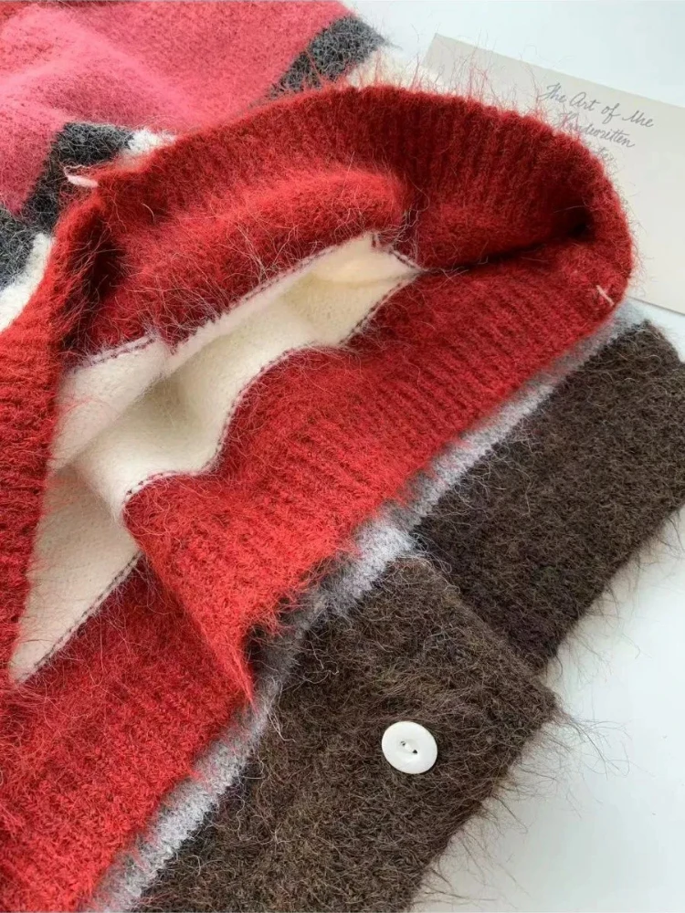 コントラストカラーストライプニットベスト レディース 2025年秋 ラウンドネック シングルブレストセーター カジュアル ヴィンテージ チョッキ トップス