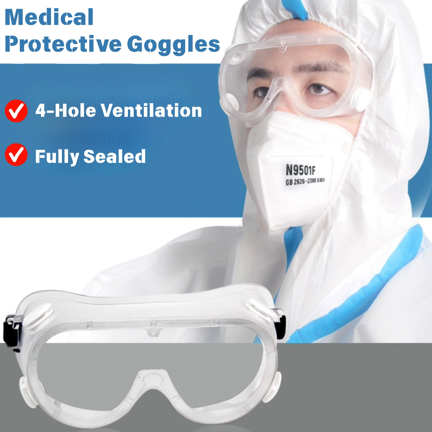 Reusable Medical Eye Mask, Anti-Splash Safety Goggles with Clear Anti-Fog Lens for Hospital Clinic Health Care