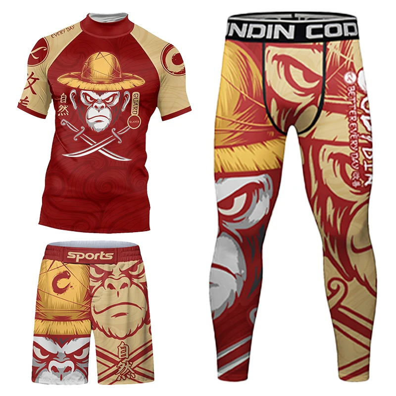 حار المصارعة جيو جيتسو Rashguard للرجال Mma تي شيرت + بانت 4 قطعة/المجموعة الملاكمة التايلاندية السراويل Bjj طفح الحرس رياضة الملاكمة الفانيلة رياضية البدلة