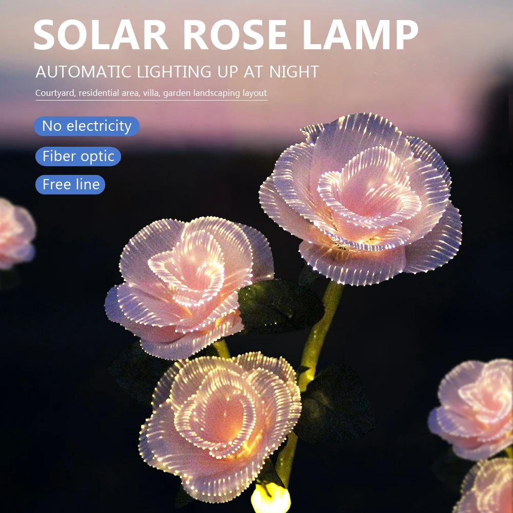 3 Heads Solar Garden Lights Upgraded Outdoor Rose Lights Yard Garden Decoration Waterproof Solar Panel Realistic Rose Flower