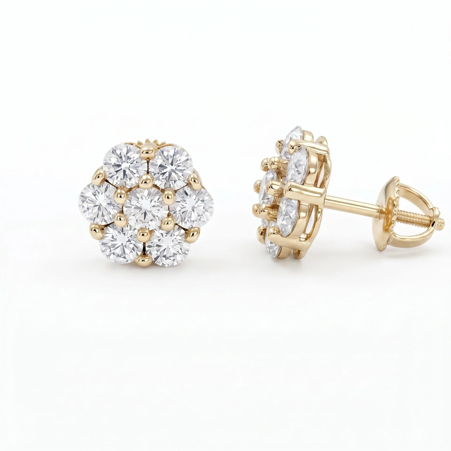 

UWIN Moissanite Stone Earrings for Women Iced Out VVS 18K Gold Plating S925 Floral Stud Earrings Fashion Jewelry for Gift