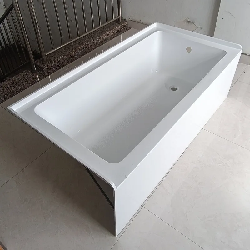 3-Wall niche bathtub Simple white bathtub Square single simple acrylic skirt bathtub 60x 32 inches