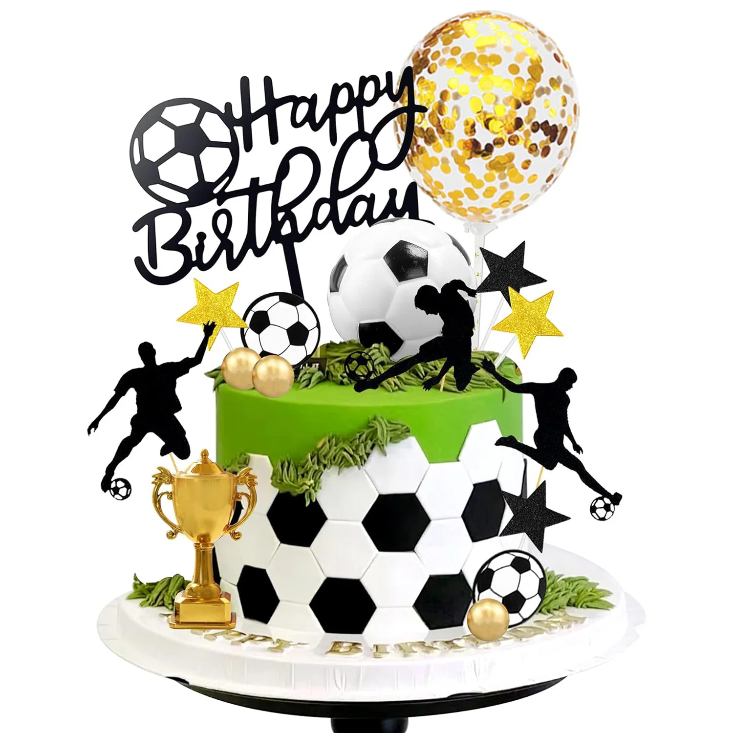 28 PCS Soccer Cake Topper Soccer Ball Player Cake Decorations for Soccer Birthday Party Sport Party Supplies