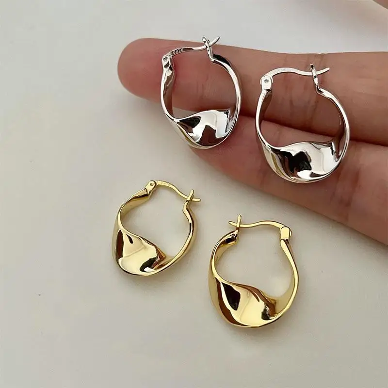 

925 Sterling Silver Irregular Ring Ear Buckle Shining Charm Geometric Shape Women's Earrings Birthday Gift Exquisite Jewelry