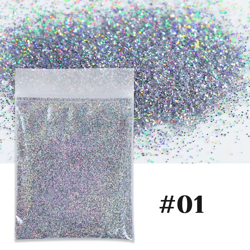 10 g/borsa polvere di Glitter per unghie iridescente olografica Ultra Fine oro argento Glitter polvere di pigmento Paillette Super brillante per unghie