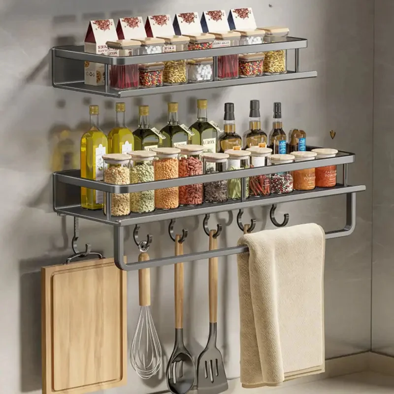 Multifunctional Kitchen Rack Spice Storage Rack Wall Mounted Kitchen Utensil Shovel Hook Rack for Kitchen Items Storage ﻿