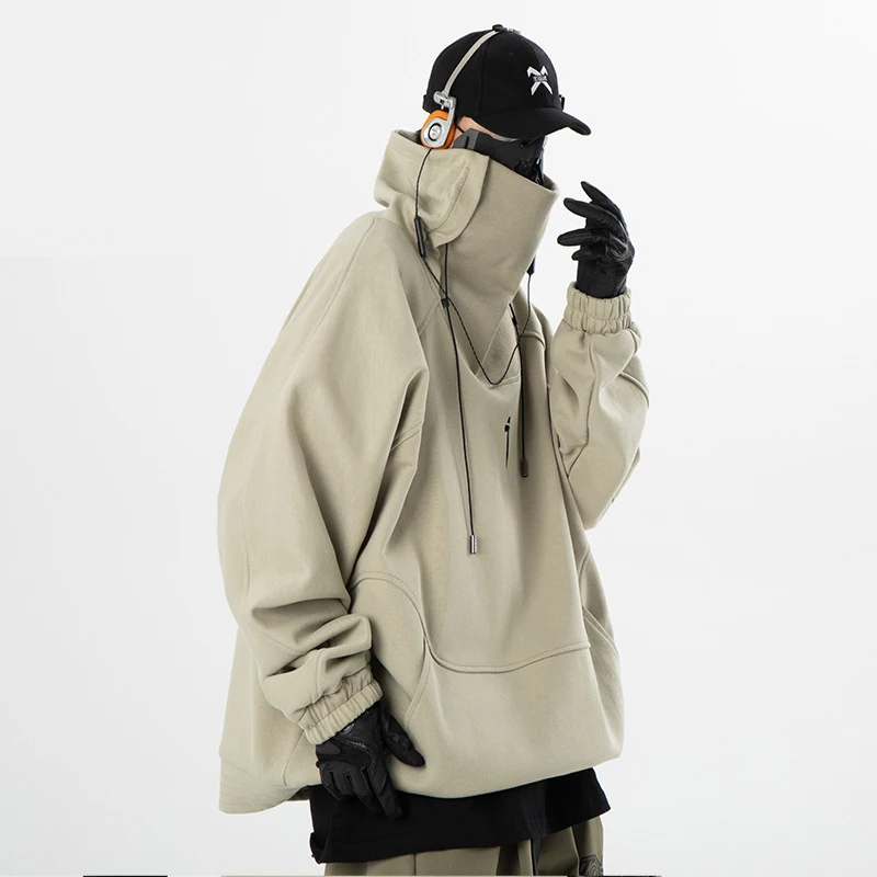 ARENS 2026 Winter Plush Turtleneck Sweatshirts Techwear Men Women Harajuku Tactical Functional Hoodie Hip Hop Pullover