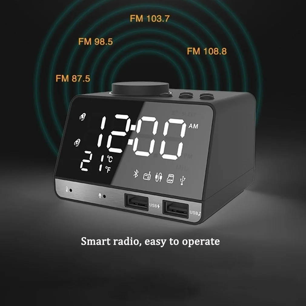 Hot K11 Bluetooth-compatible 4.2 Radio Alarm Clock Speaker With 2 USB Ports LED Digital Alarm Clock Home Decoration Table Clock