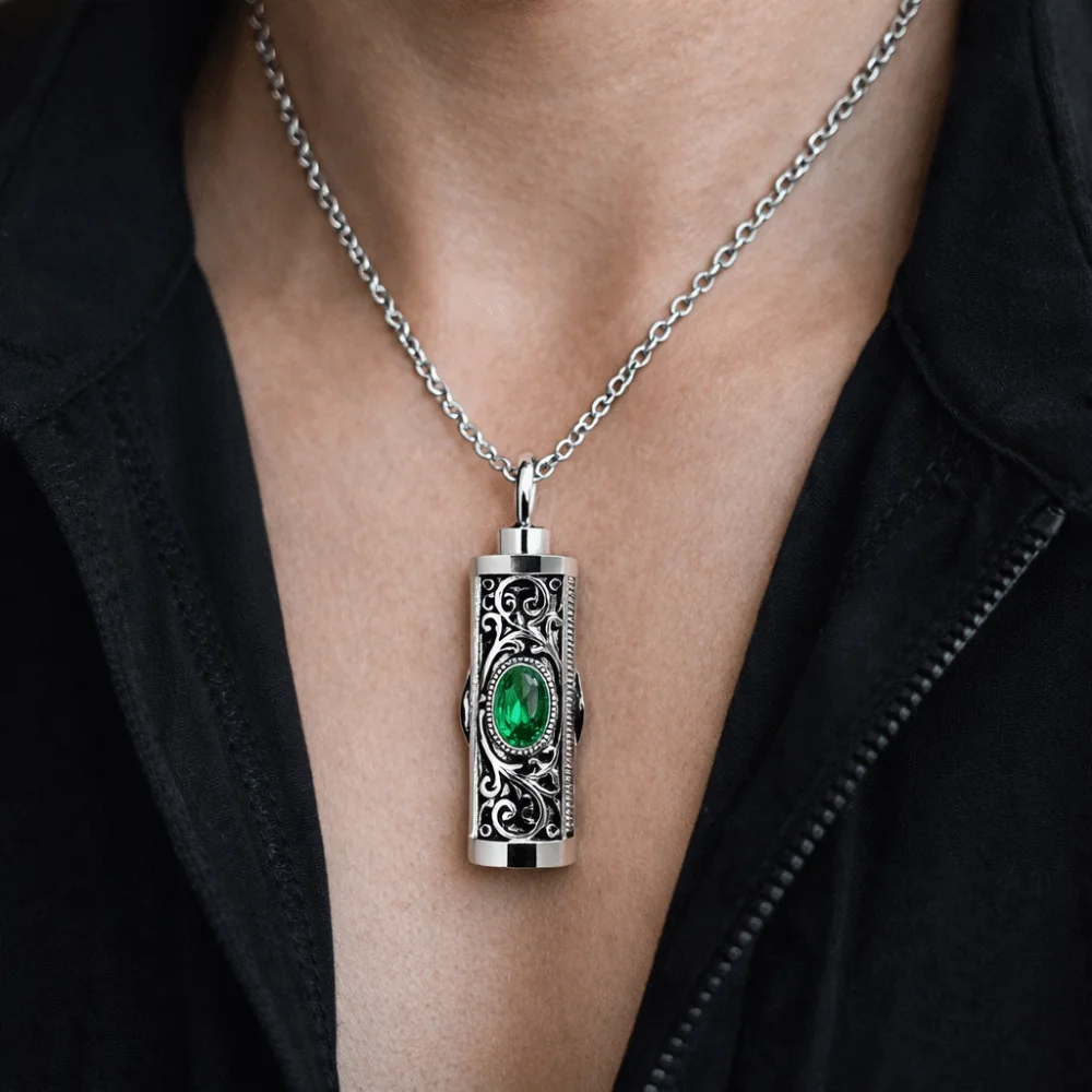 Crystal Cremation Urn Necklace Birthstone Waterproof Memorial Pendant Cylinder Keepsake Memorial Jewelry Sympathy Gift