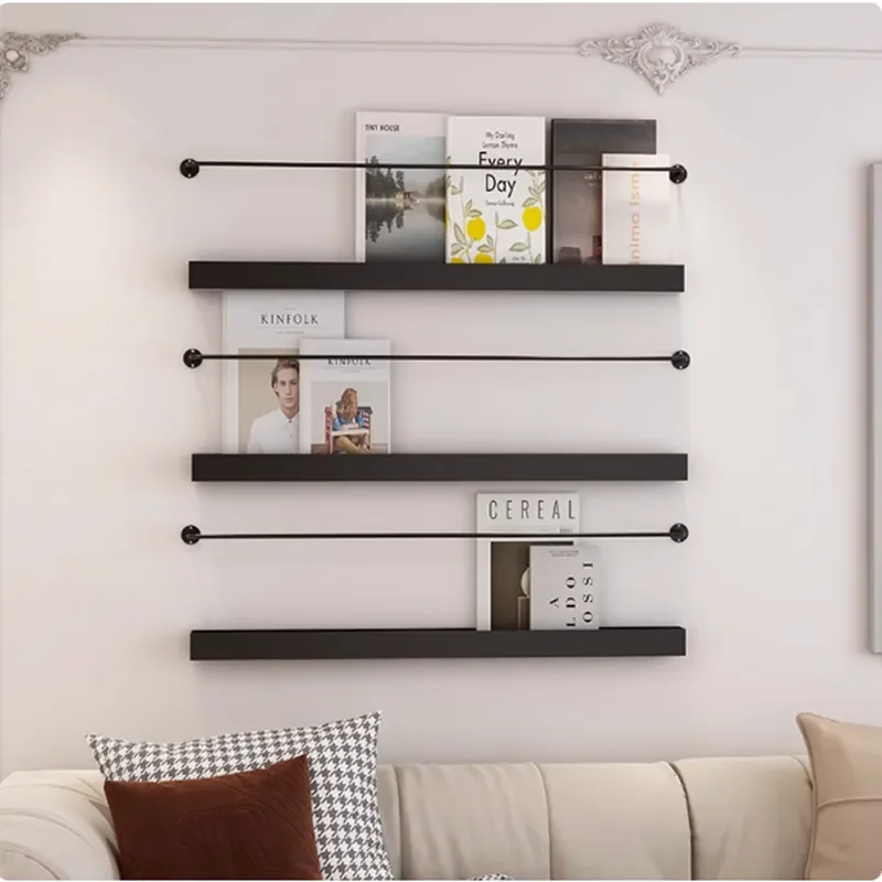 Simple Modern Wrought Iron Wall Newspaper Rack Living Room Wall Hanging Magazine Storage Display Shelf Home Decor Organizer
