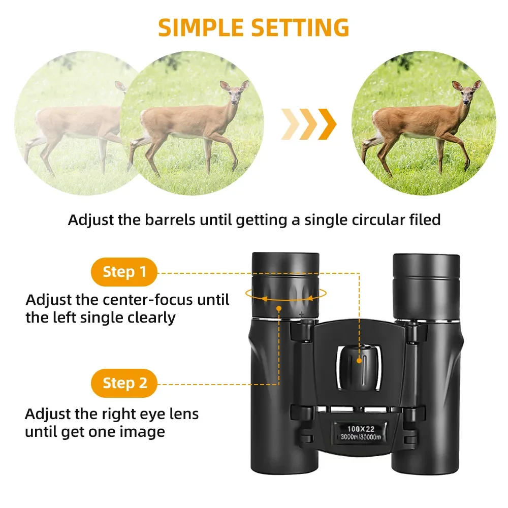 100x22 Professional Binoculars High Magnification Micro Night Vision Mini Portable Telescope For Camping Outdoor