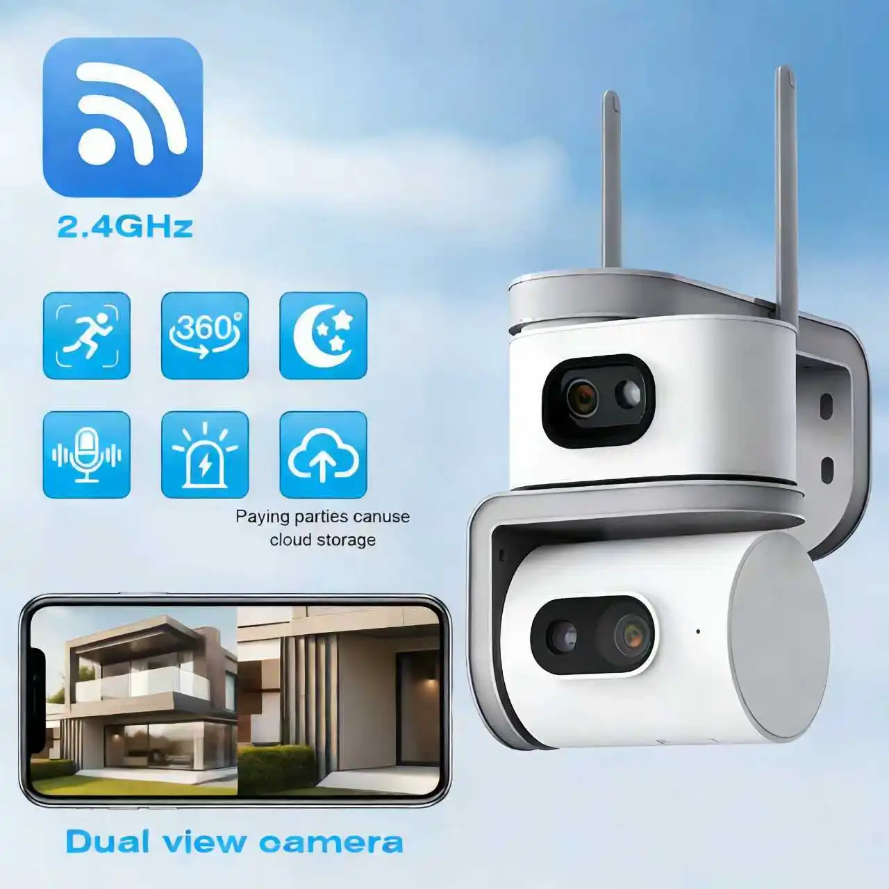 CB11 6MP WiFi Outdoor Security Camera 2 Lens 2 Screens Auto Tracking Audible Alarm Full-Color Night Vision 7/24H Recording CCTV
