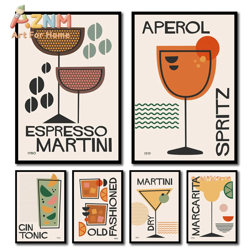 Abstract Vintage Cocktail Color Block Shapes Wall Art Canvas Painting Nordic Posters And Prints Wall Pictures For Bar Club Decor
