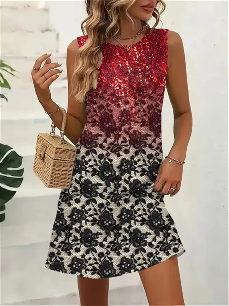 Fashion Leopard And Floral Pattern Women Mini Dresses Summer Sleeveless 3D Printed Street Ladies Dress 3XL Big Size Casual Dress