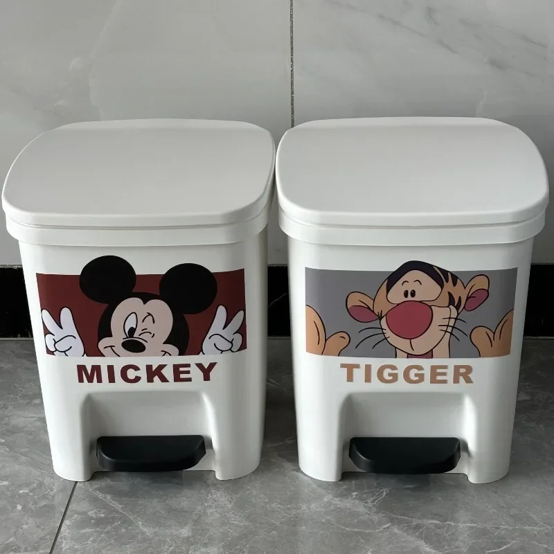 Cute Mickey Trash Can New Pooh Tigger Kawaii Disney Home Living Room Bedroom Foot-operated Large Capacity Trash Can with Cover