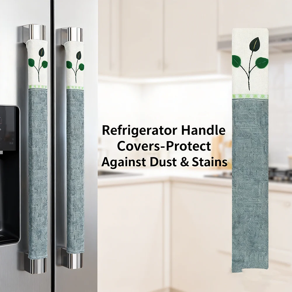 Green Leaf-Shaped Refrigerator Handle Dust-Proof and Stain-Proof Protective Cover, Convenient and Reusable, Suitable for Double-Door Refrigerators, Microwave Handles, and Oven Handles